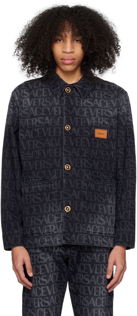 versace allover denim jacket|Versace denim jacket men.